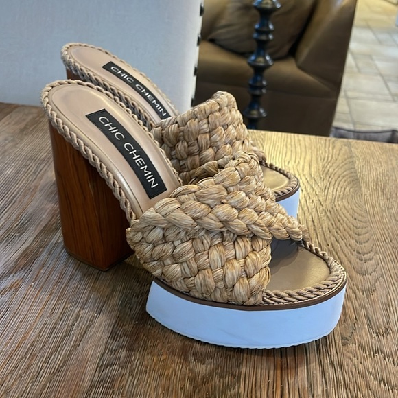 Chic Chemin by Gia Maccagno Marielle Natural Raffia Shoes Size 39 - Picture 4 of 8